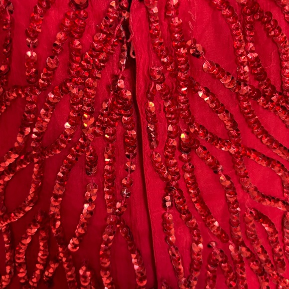 Vintage 90's Red Beaded Silk Full Length Evening Dress - XL - Picture 12 of 13